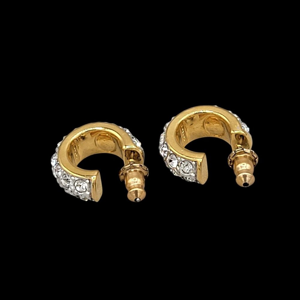 Joan Rivers Sparkly White Rhinestone Hugger Hoop Earrings Pierced Signed - Picture 2 of 6